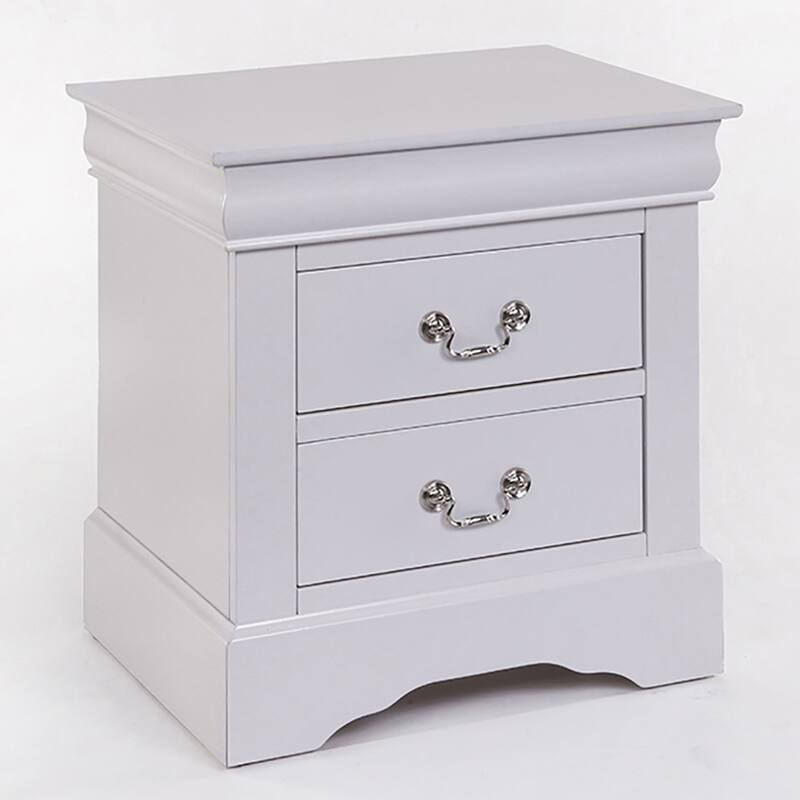 White 2-Drawer Nightstand with Metal Handles - White