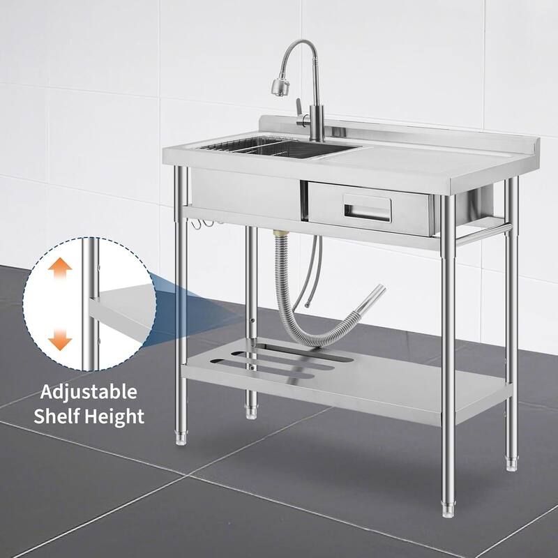 39.5x19.5x38.5inch Freestanding Single Bowl Utility Sink with Pull-Out Hot & Cold Faucet