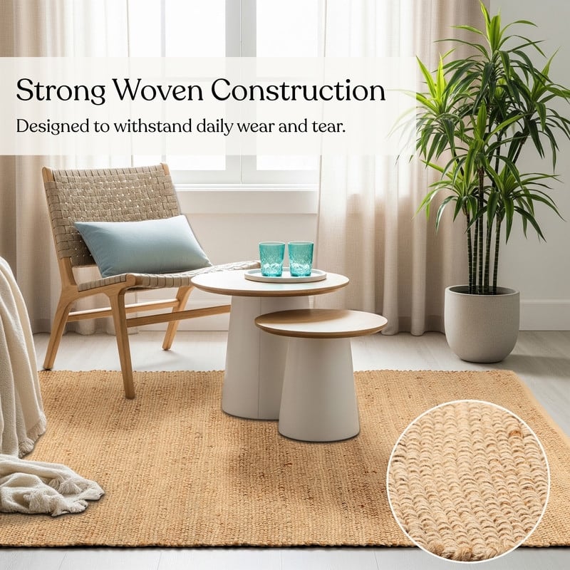 Delara Handwoven Natural Jute and Cotton Area Rug, Farmhouse Accent Rug for Living Room, Bedroom, Entryway, Flatweave