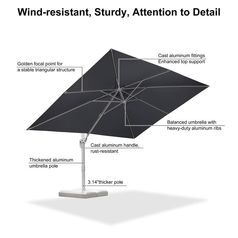 PURPLE LEAF 9 ft White Cantilever Patio Umbrella with 360 Degree Rotation With Base