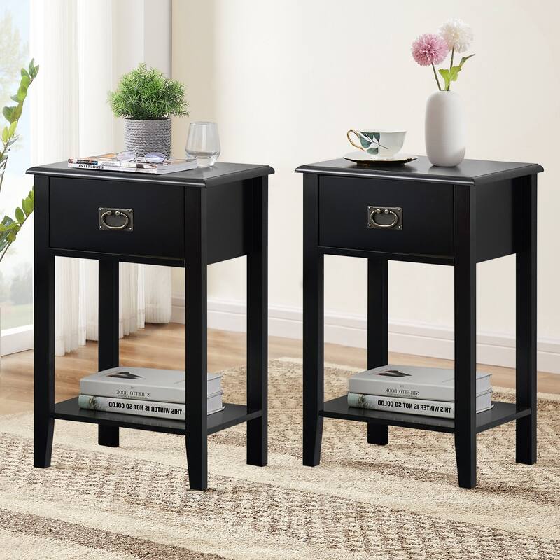Javlergo Wooden Nightstand Bedside, Set of 2, Small End Tables with Drawer for Bedroom, Living Room, Office Room
