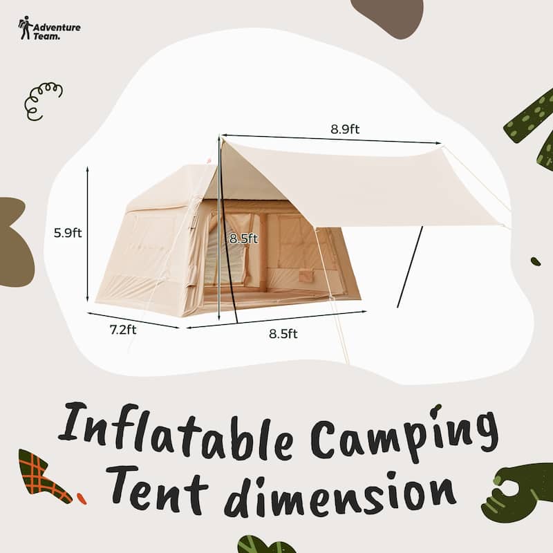 Erommy Inflatable Camping Tent, Glamping Tents 4 Season Waterproof Windproof Cotton Tent with Stove Jack & Mesh Windows & Pump