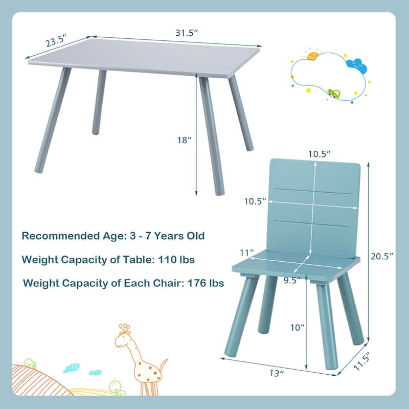 Gymax 5 Piece Kids Wooden Activity Table and 4 Chairs Play Set Gift w/