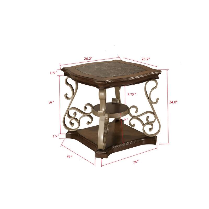 Rustic Brown Marble Paper Top Coffee Table End Sofa Cocktail Table for Living Room