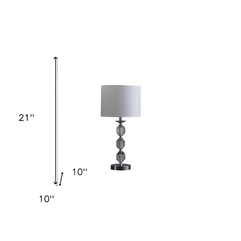 Silver Chrome Metal Bedside Table Lamp with White Drum Shade and Crystal Accents - 10” x 10” x 21” (D x W x H)