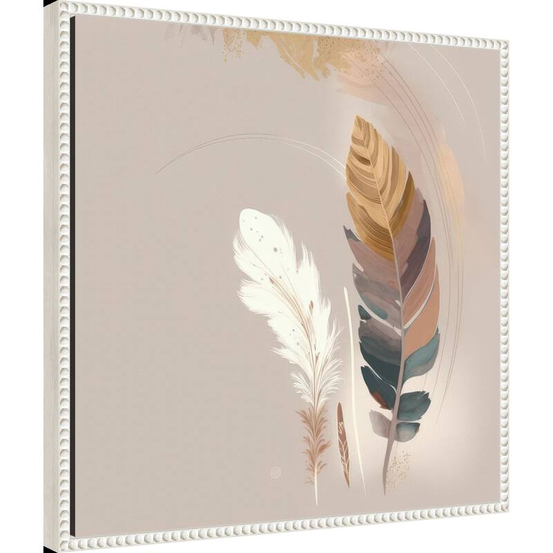 Feathers Adrift by Bella Eve Framed Canvas Wall Art Print - Sylvie Beaded White