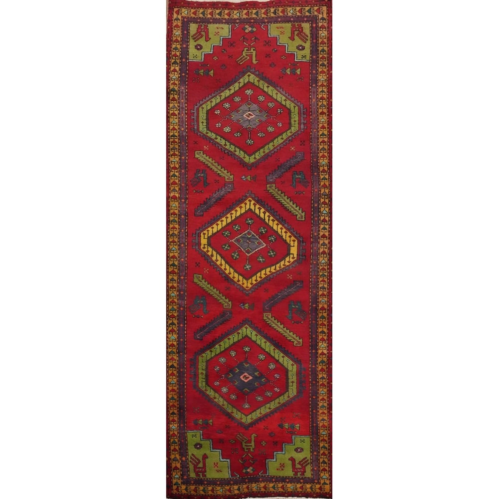 Hand Knotted Oriental 100% Wool Carpet Traditional Tribal Red Tabriz Runner Rug - 9' 9'' X 3' 1''