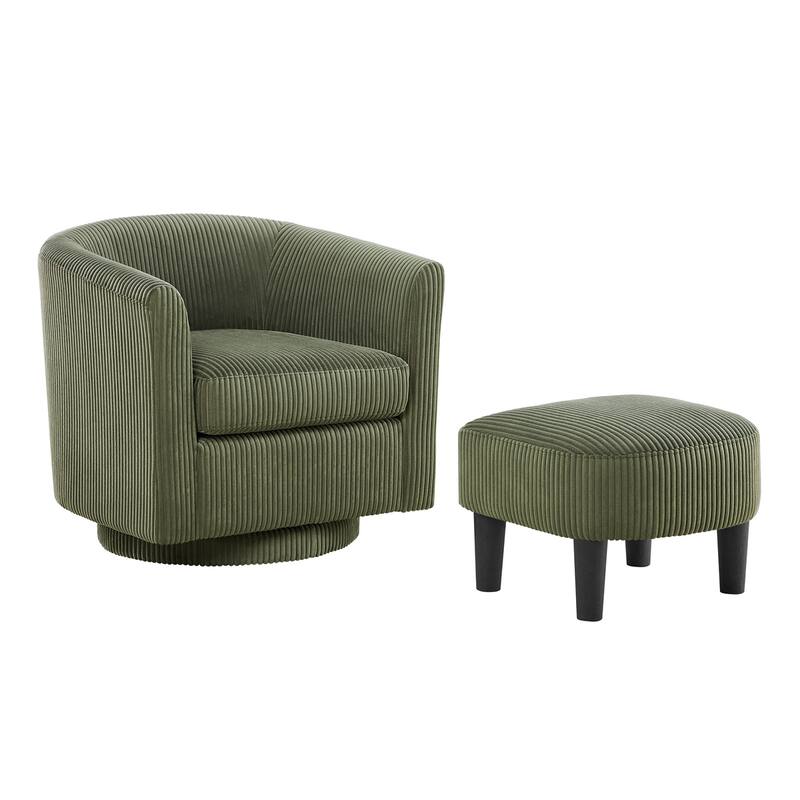 Swivel 360 Recliner Corduroy Accent Chair Single Sofa with Ottoman - Green