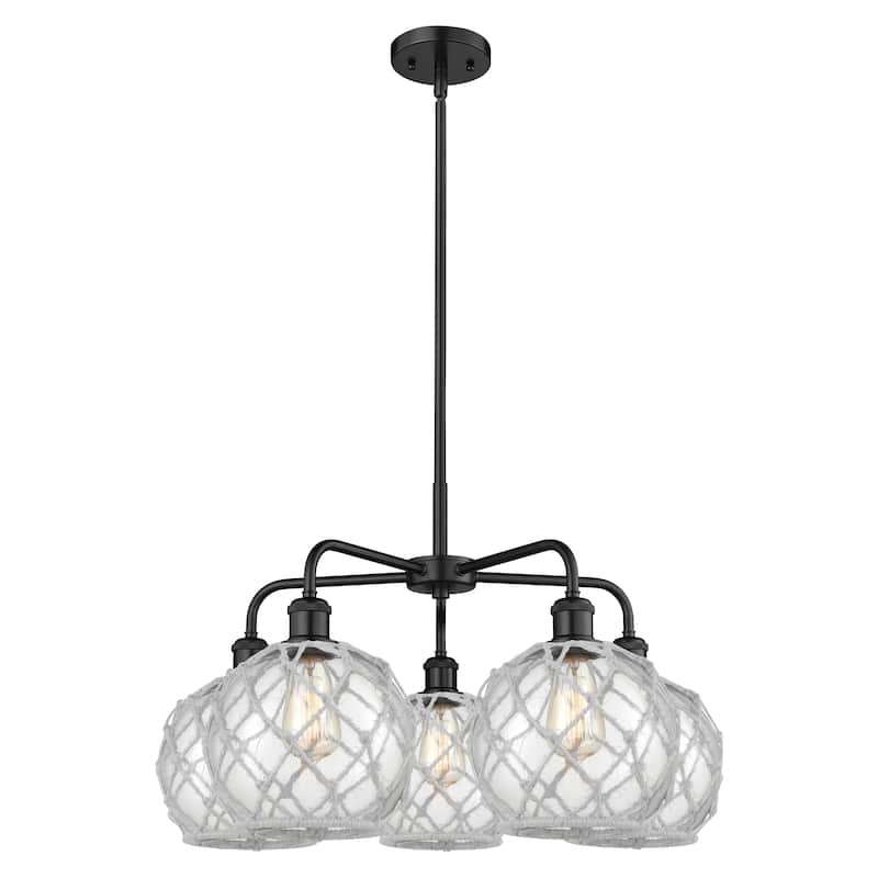 Innovations Lighting Endless Possibilities Ballston - Farmhouse Rope - 5 Light 27" Stem Hung Chandelier - Clear Glass with White Rope/Matte Black