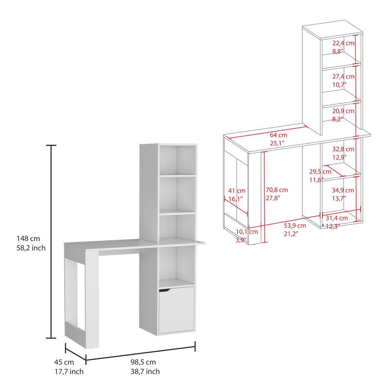 Computer Desk with 1-Cabinet and 4-Tier Bookcase,Computer Table for Living Room Bedroom