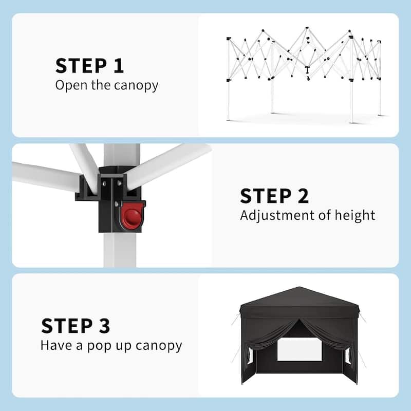 10x10FT Outdoor Pop Up Tent Canopy with 4 Sidewalls SandBag & Carry Bag for Camping, Backyard Parties