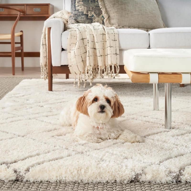 Nourison Luxurious Shag Ultra Plush Pile Abstract Geometric Area Rug - 6'7" x 9'2" - Ivory