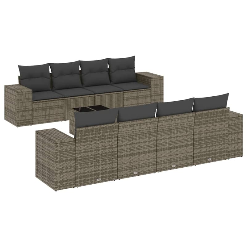 vidaXL Patio Sofa Set with Cushions Outdoor Furniture 9 Piece Poly Rattan - 21.7 x 21.7 x 14.6