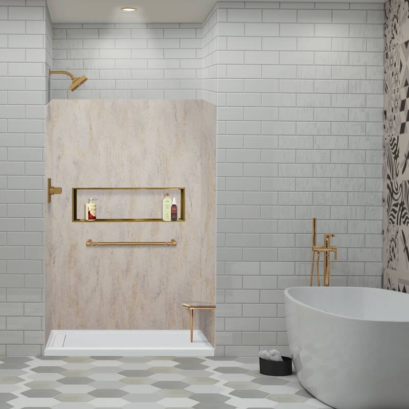 Transolid LWK483672 Lusso 72" H x 48" W x 36" D Three Wall Alcove - Creme Carmel