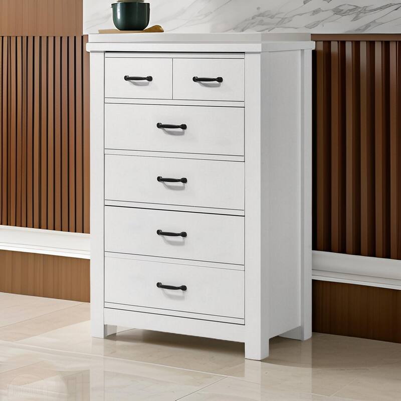 Tall 5-Drawer Crisp White Dresser with Black Handles, Smooth Glide Drawers, and Sleek Modern Storage Solution