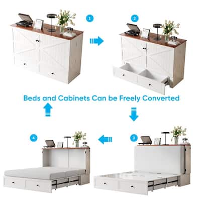 Mixoy Modern Full/Queen Size Murphy Bed Chest with Mattress and Storage