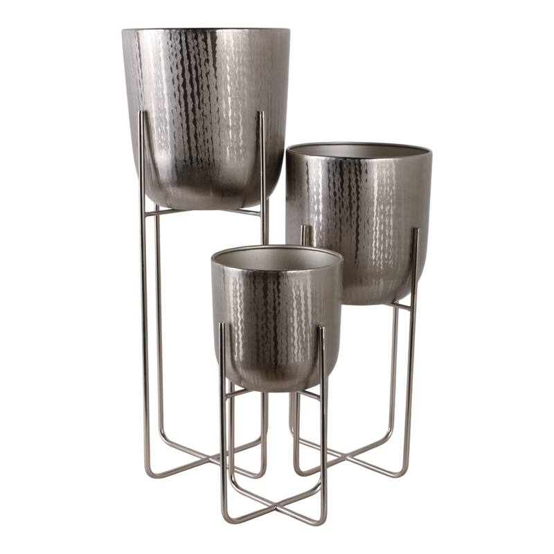 Metal Planters Hammered Design Modern Geometric Stands (Set of 3)
