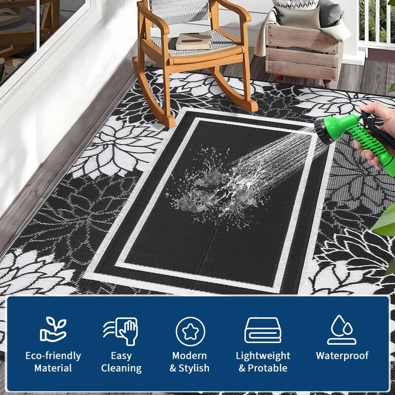 Outdoor Rug Waterproof Plastic Straw Rug, UV Resistant Foldable Lightweight Mat Reversible Patio Rug for Camping