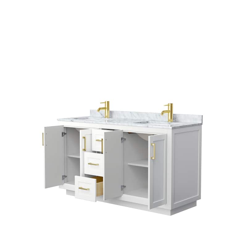 Miranda Double Vanity Set, White Carrara Marble Top, No Mirror