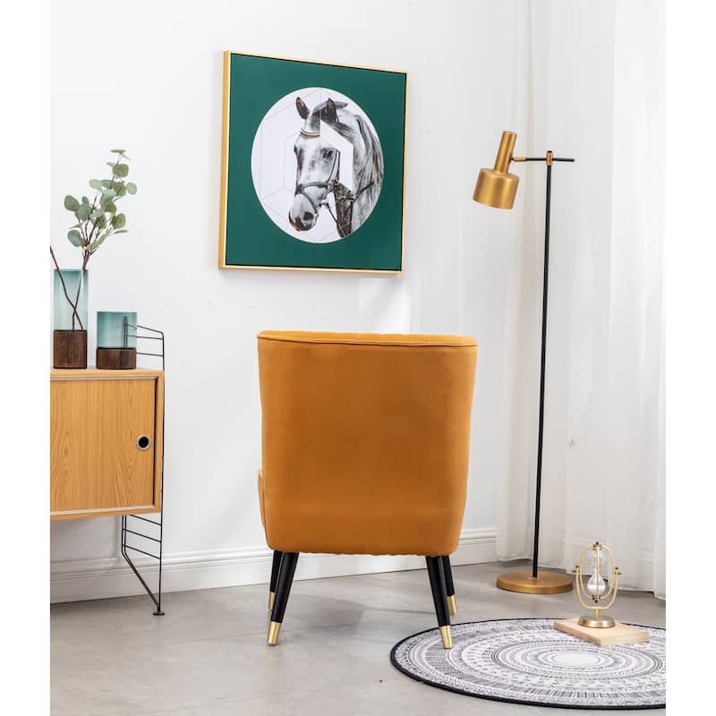 Gold Modern 26" Polyester Accent Chair with Solid Rubber Wood Legs for Living Room