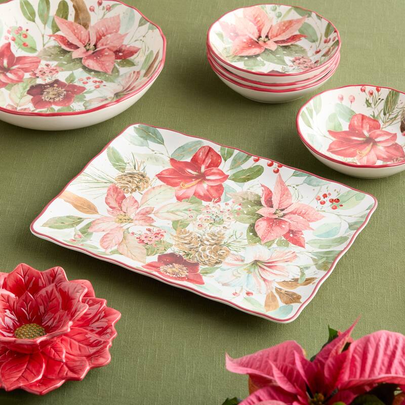 Certifed International Winter Blooms Rectangular Platter 16" x 12" - 16 L x 12 W x 1.25 H