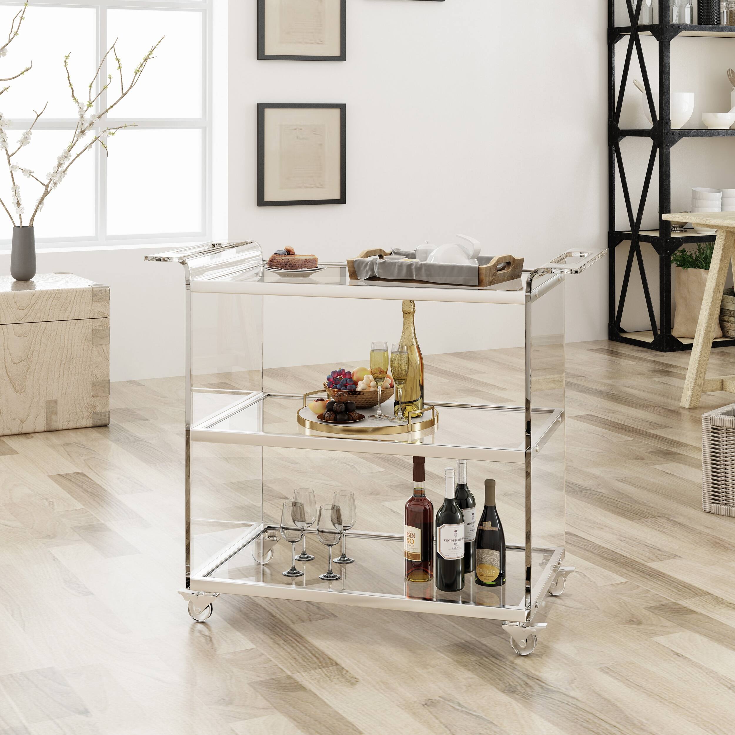 Yves Bar Trolley with Glass Shelves by Christopher Knight Home Bed
