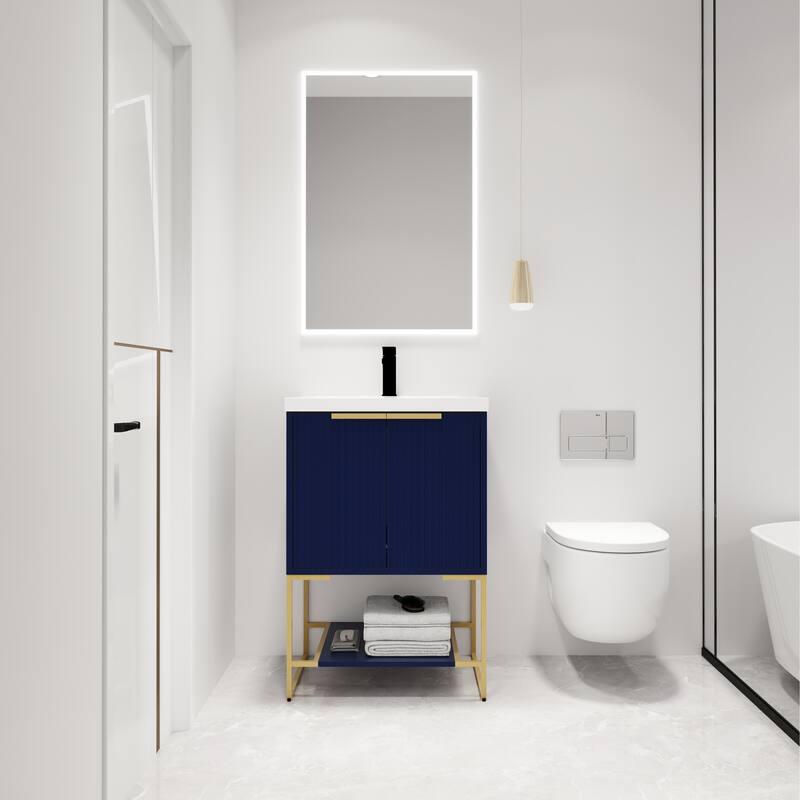 Malwee 24"/30"/48" FreeStanding Bathroom Vanity, Floor Stand Bathroom Vanity with Resin Top,Soft Close Door & Drawer