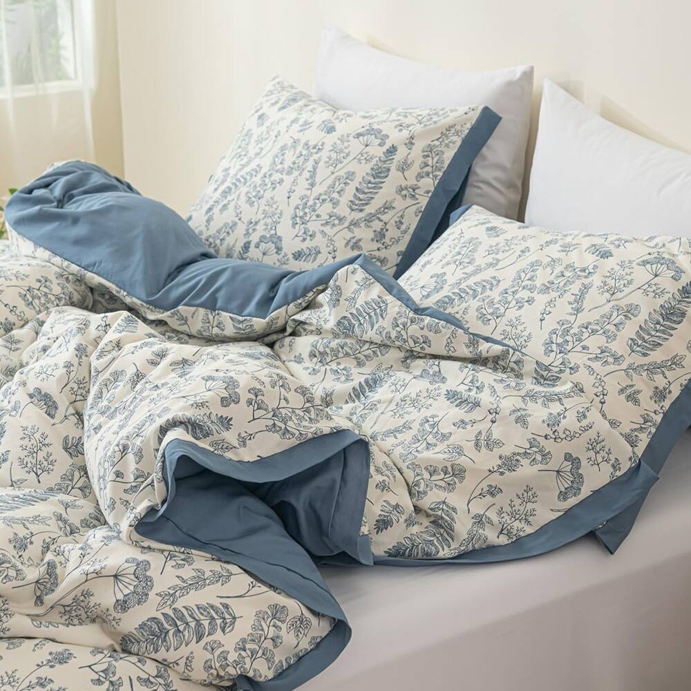 White Blue Tropical Leaves Print Duvet Cover set Bed Bath & Beyond