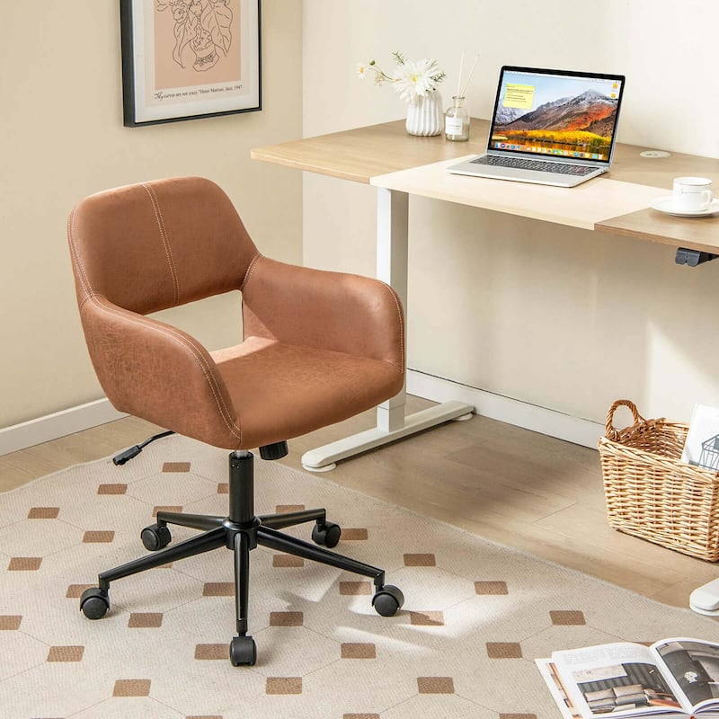 Costway Leathaire Home Office Chair with Ergonomic Backrest Padded - 22.5" x 22.5" x 30.5"-34.5" (L x W x H)