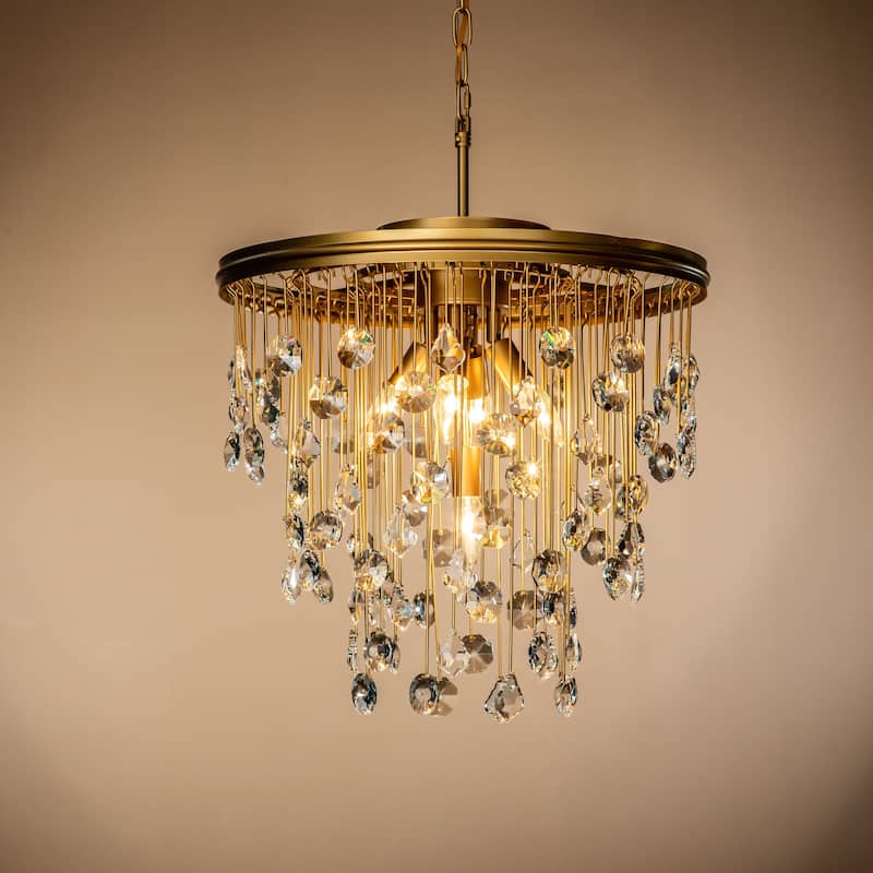 5-Light 20" Contemporary and Glam Antique Gold Rain Drop Crystal Chandelier