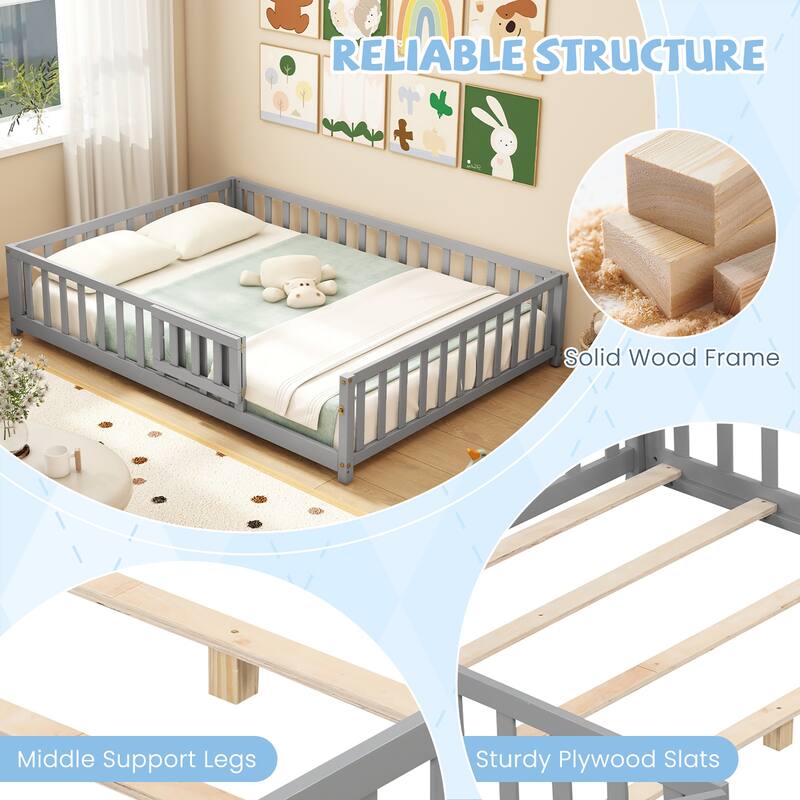 Gymax Full Size Floor Bed Montessori Bed Frame w/ Full-length