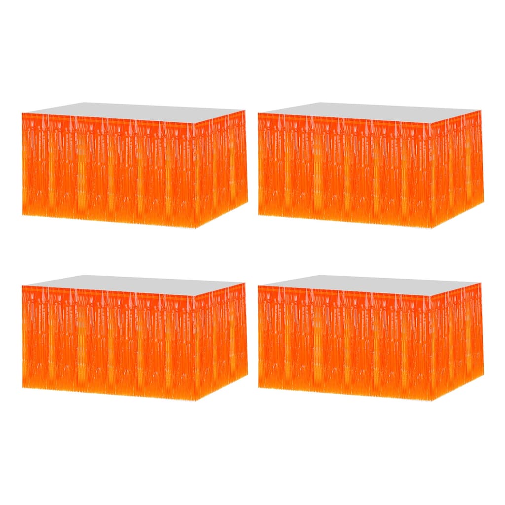 4 Pack 29x108 Inch Orange Metallic Foil Fringe Tinsel Table Skirts