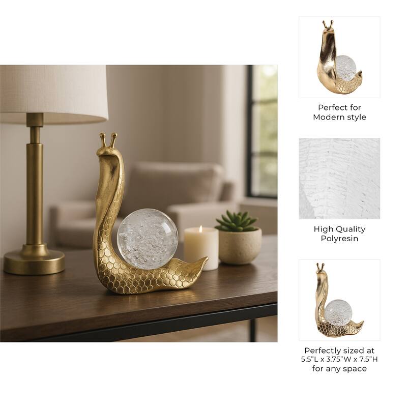 Resin Snail Figurine Textured Body with Orb Shell Decor - Gold - 7.5"
