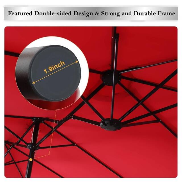 PHI VILLA 15-foot Rectangular Crank Outdoor Market Umbrella with Base Included