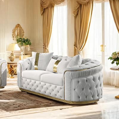 Furniture of America Urgoto Glam Beige Polyester Fabric Button Tufted Loveseat