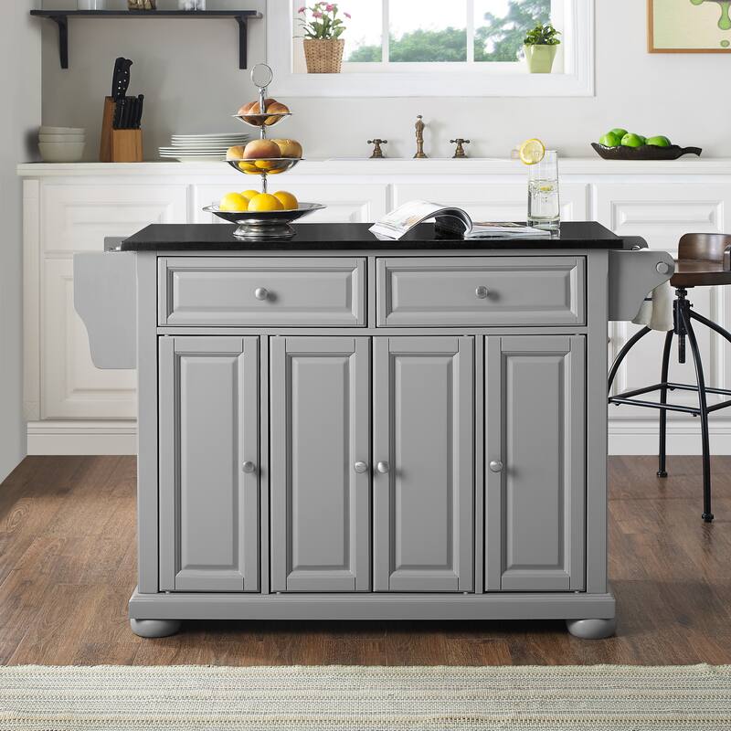 Crosley Alexandria Black Granite Top Kitchen Island In Vintage Grey - 51.5"W x 18"D x 36"H
