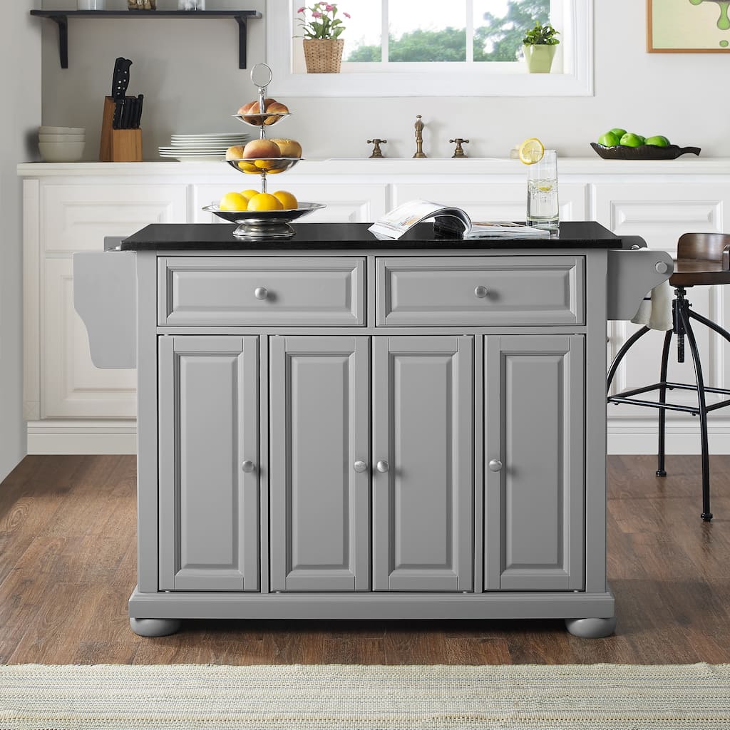 Crosley Alexandria Black Granite Top Kitchen Island In Vintage Grey - 51.5"W x 18"D x 36"H