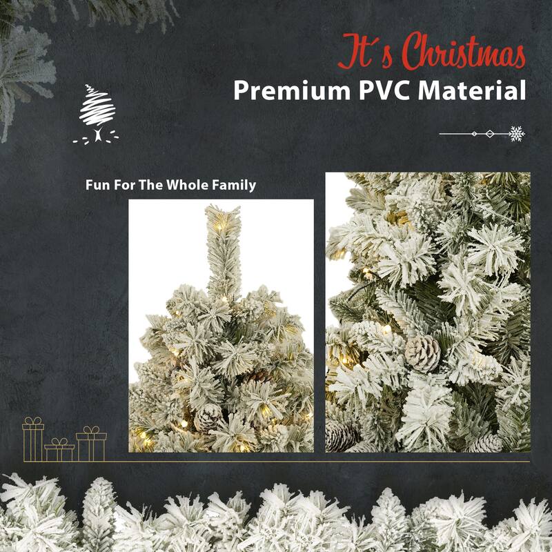Pre-lit Xmas Tree Artificial Christmas 4-Piece Set,Wreath and Set of 2 Entrance Trees X-mas with LED Lights, Christmas Tree