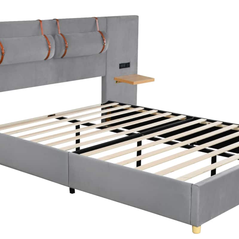 Upholstered Platform Bed with Pillows and USB Ports