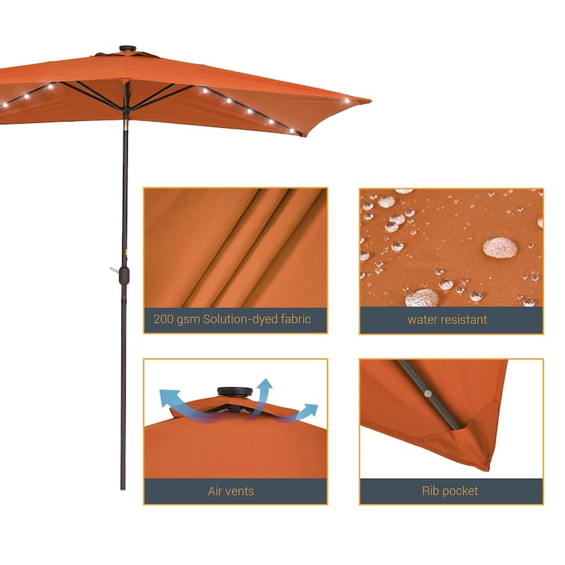 LIVOOSUN Patio LED 10 x 6.5Ft Market Umbrella Aluminum/Steel Outdoor Table Rectangle Umbrella with Tilt