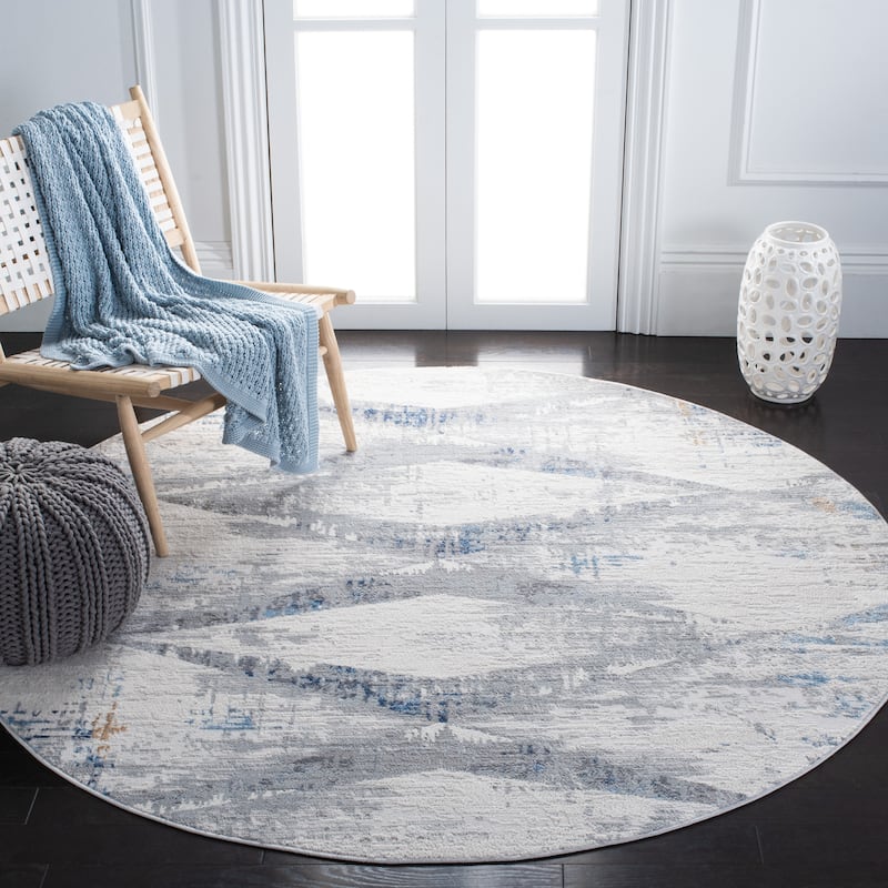 SAFAVIEH Amelia Argjentina Modern Diamond Distressed Rug - 6'7" Round - Ivory/Blue