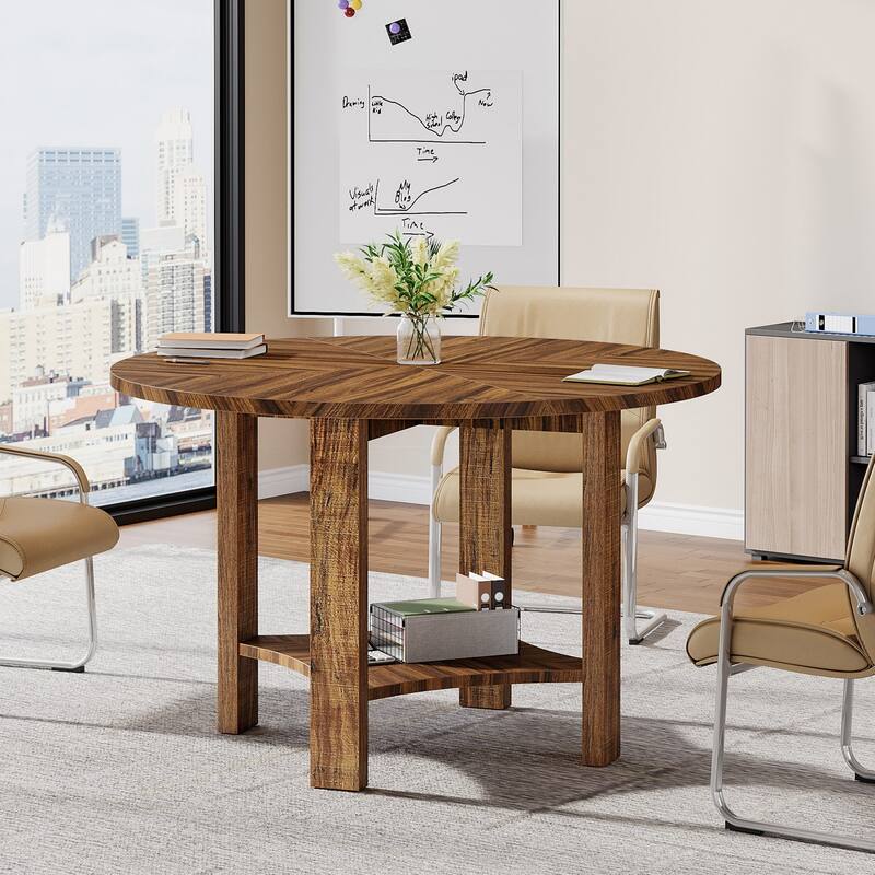 47-Inch Round Conference Table for 4-6 People with Storage Shelf - 47.24" L x 47.24" W x 29.53" H