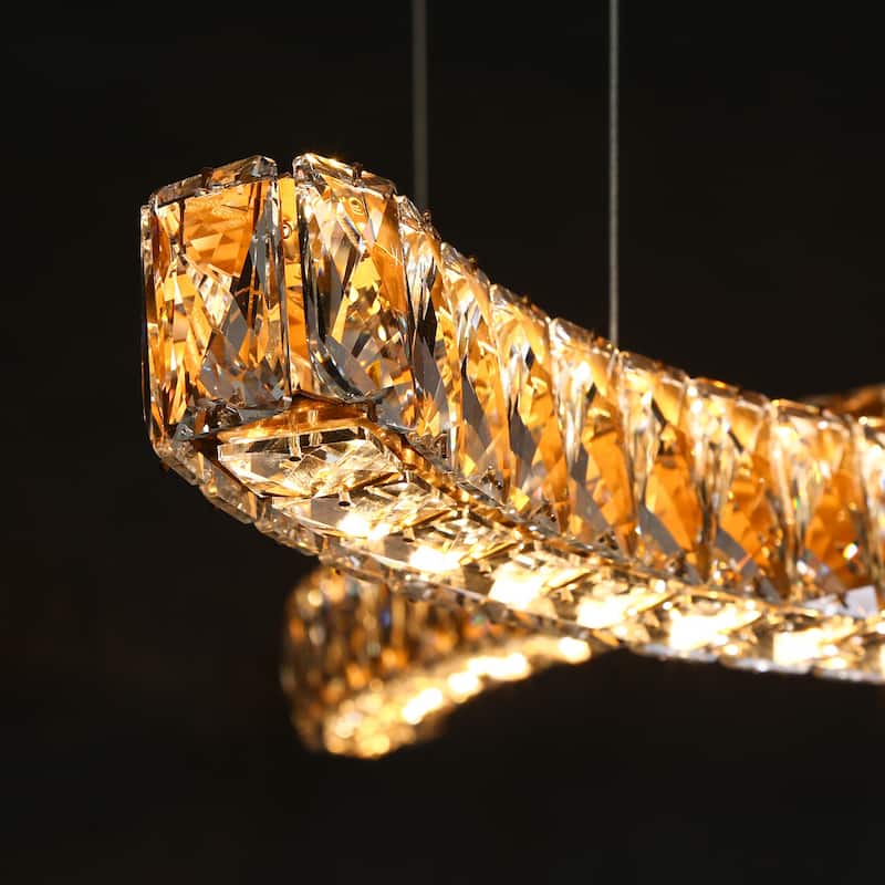 Modern 2-Light LED Chandelier Gold Island Lights for Dining Room - W34.6" x H65.4" Max
