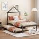 preview thumbnail 50 of 91, Metal Platform Bed with trundle, House-Shaped Headboard Design for Kids, Boys and Girls Twin - Black