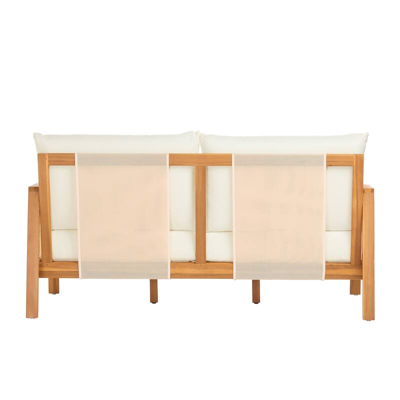 Christopher Knight Home - Arno Mid-Century Modern Outdoor Acacia Wood Sofa Seating Set with Cushions and Coffee Table