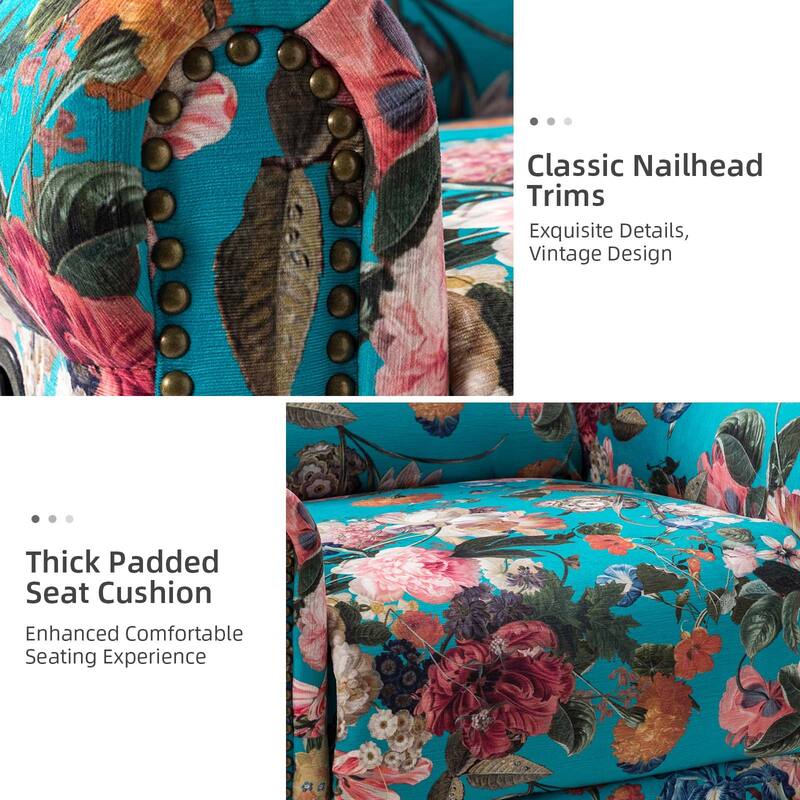 Leopold Transitional Floral Print Manual Swivel Rocking Recliner with Nailhead Trims Set of 2 by HULALA HOME