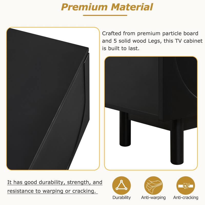 Black 70.8" TV Stand with Solid Wood Legs, Arch Cabinets and Adjustable Shelves for TVs Up to 78"