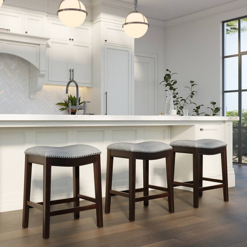 New Ridge Home Goods Julian Counter-Height Bar Stool with Gray Faux Leather Seat