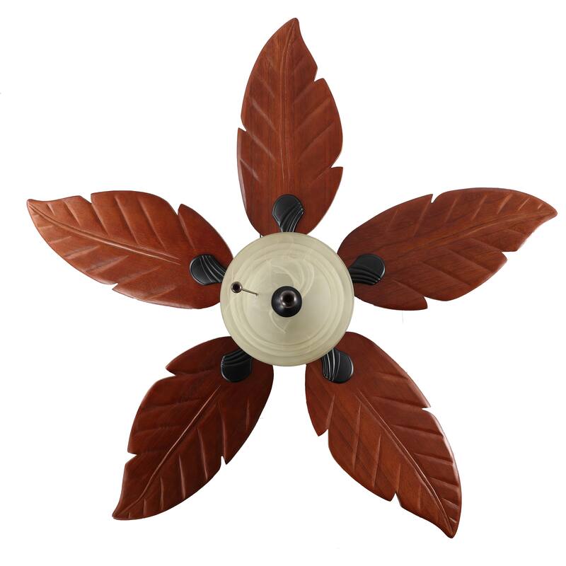 Owen 52" 3-Light Coastal Bohemian Iron/Wood Palm Leaf LED Ceiling Fan with Pull Chain, by JONATHAN Y