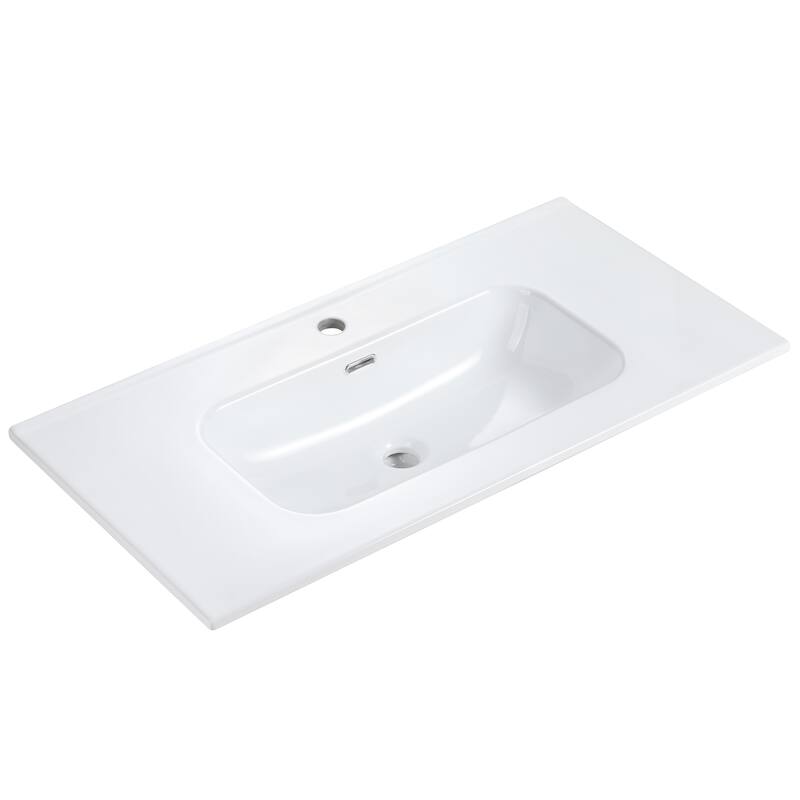 GDFStudio - Modern Sleek Rounded Edges Integrated Ceramic Basin with Glossy Finish, Drain Not Included